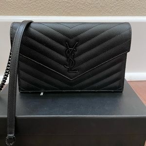 Saint Laurent Monogram Envelope Chain Wallet small black leather cross-body bag